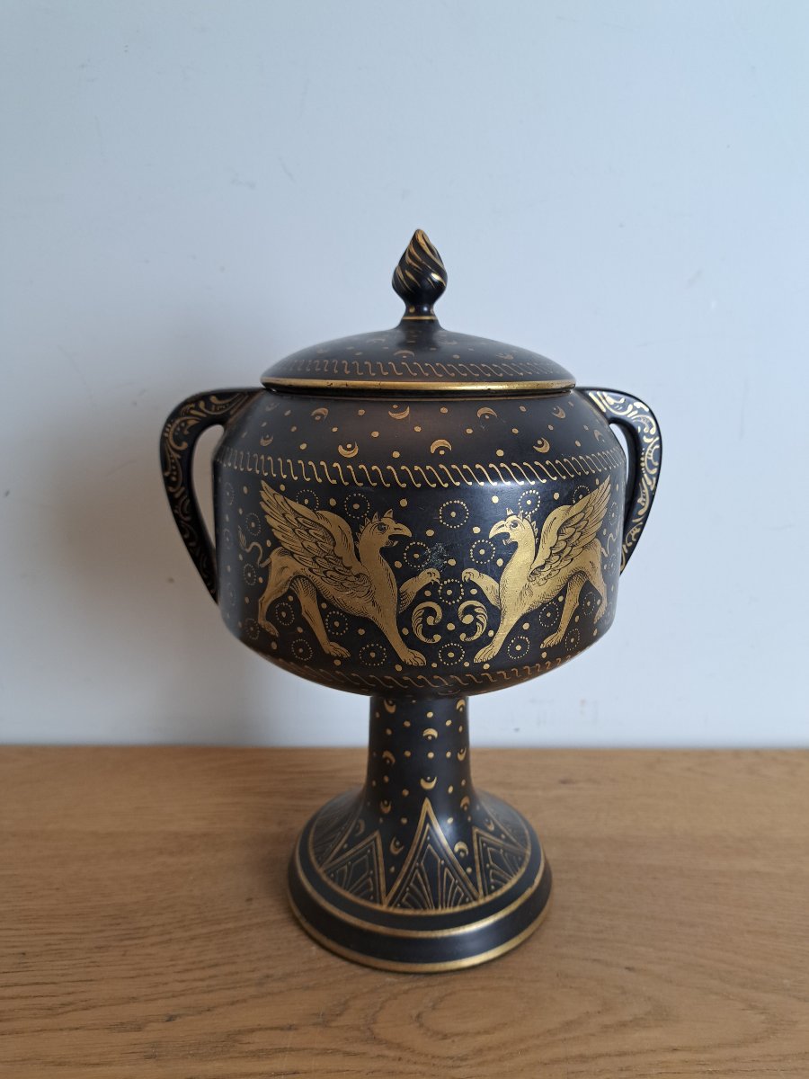 Pinon Heuzé , Grande coupe couverte , Décor antique , Début XX°. -photo-2