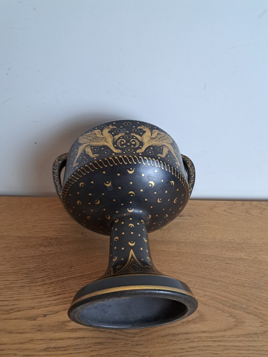 Pinon Heuzé , Grande coupe couverte , Décor antique , Début XX°. -photo-6