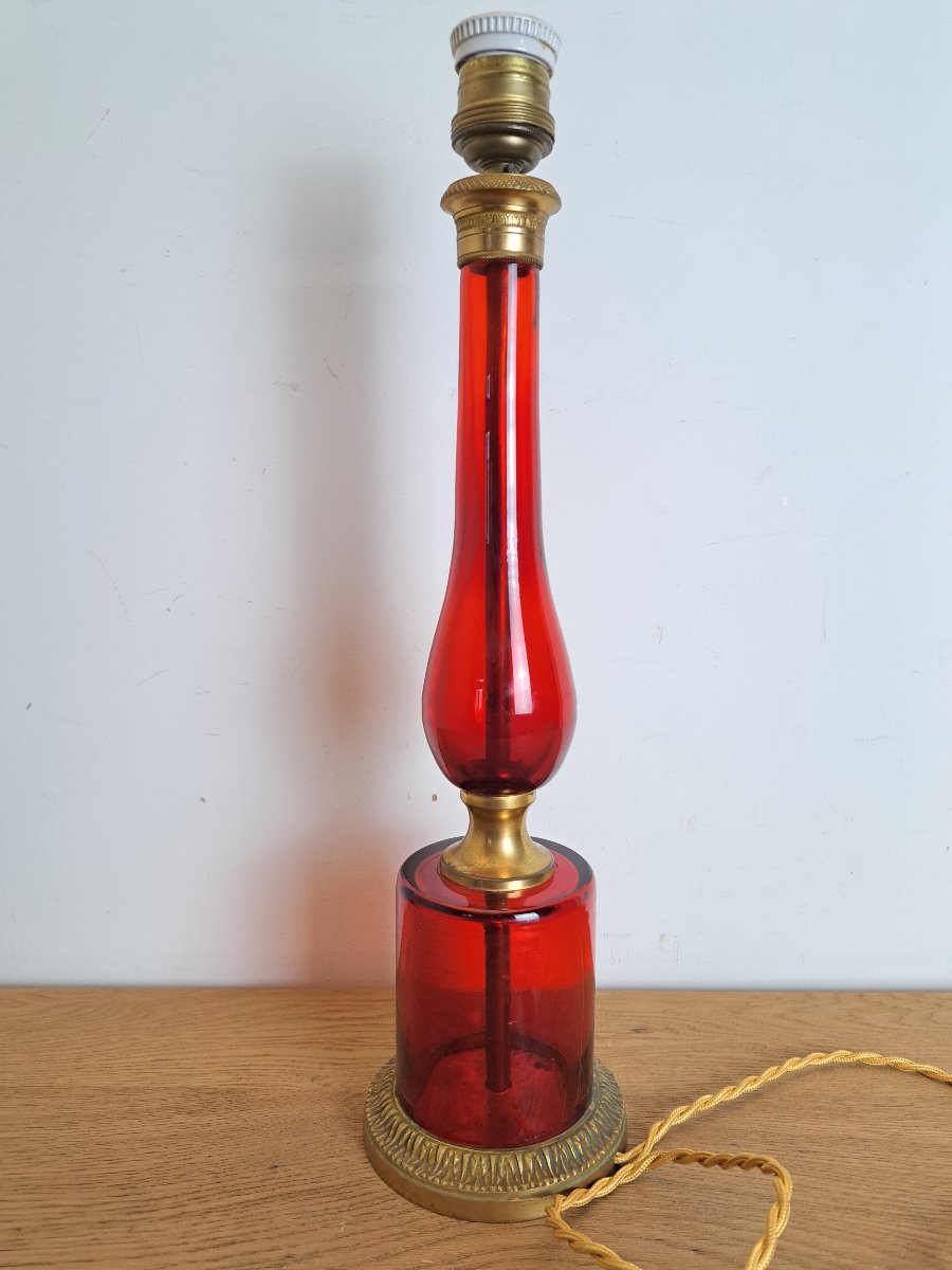 Ruby-red Glass Lamp Base, 20th Century. -photo-2