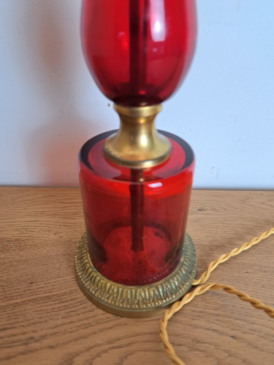 Ruby-red Glass Lamp Base, 20th Century. -photo-3