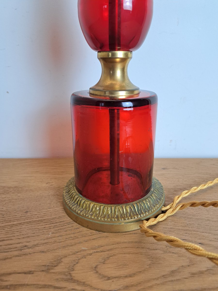 Ruby-red Glass Lamp Base, 20th Century. -photo-4