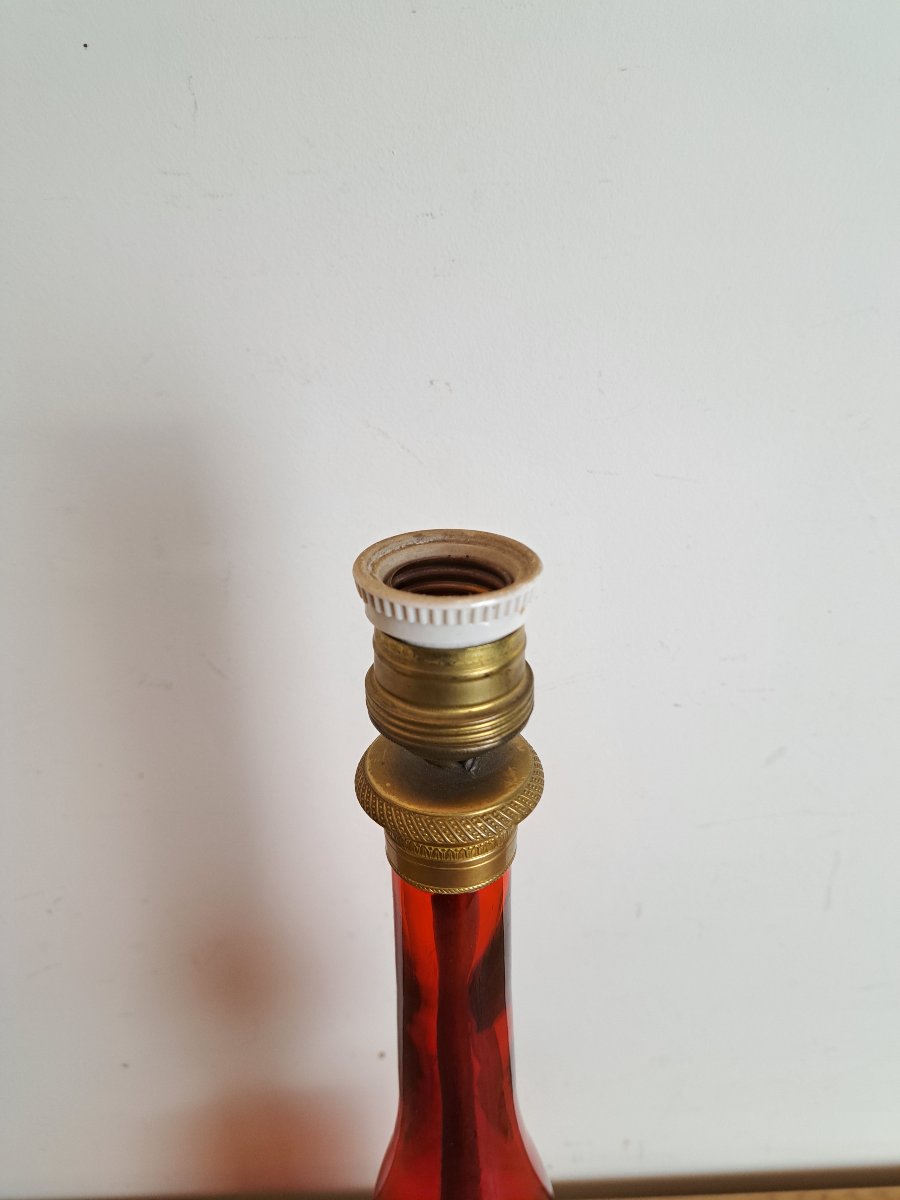 Ruby-red Glass Lamp Base, 20th Century. -photo-3