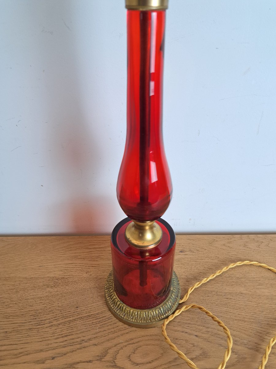 Ruby-red Glass Lamp Base, 20th Century. -photo-5
