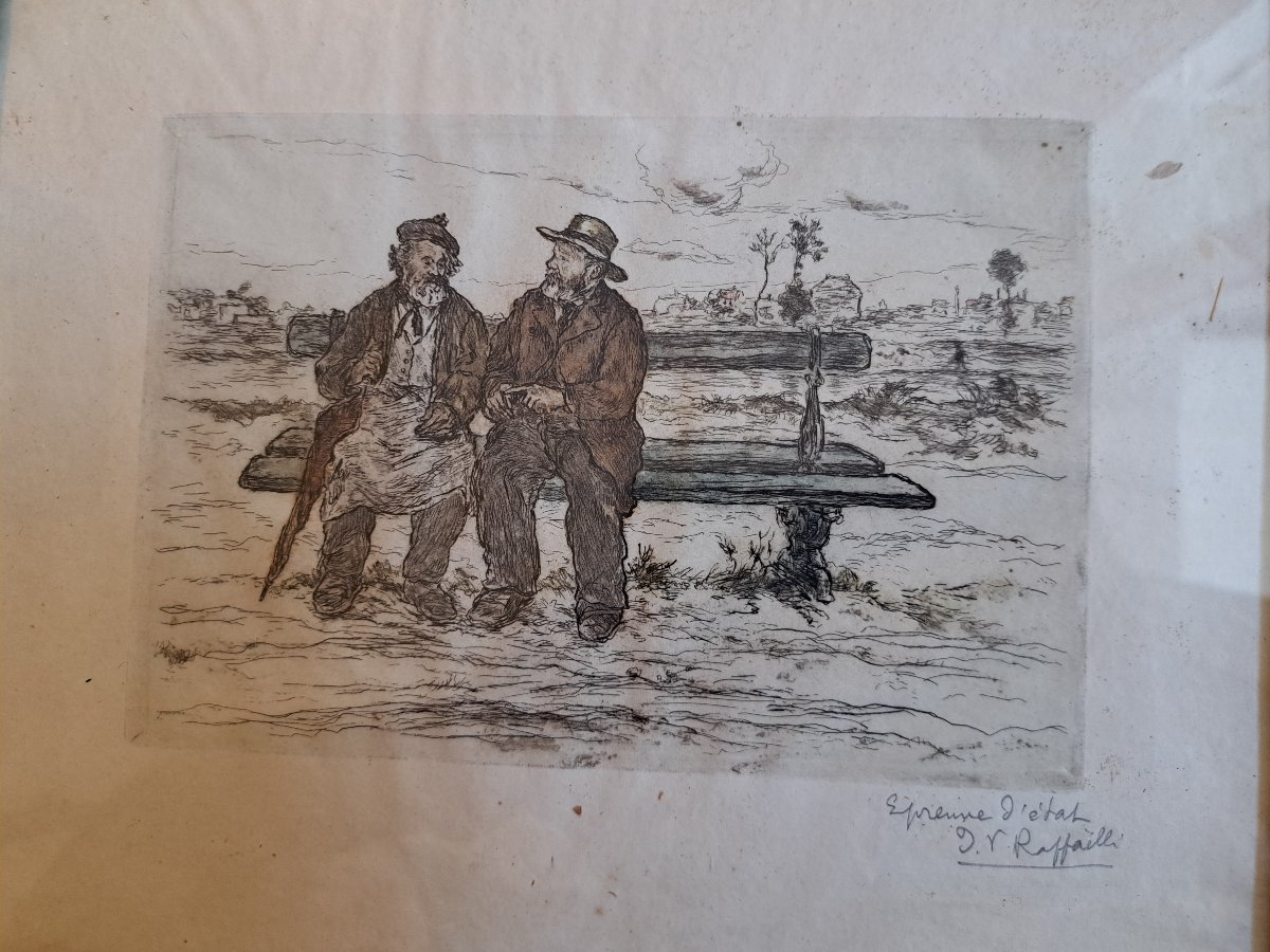 Jean François Raffaelli, *la Discussions*, Engraving, Late 19th Century.-photo-2