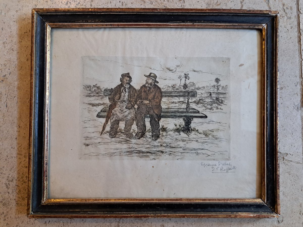 Jean François Raffaelli, *la Discussions*, Engraving, Late 19th Century.-photo-4