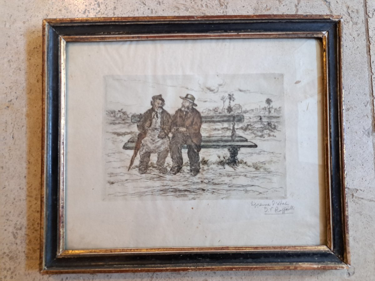 Jean François Raffaelli, *la Discussions*, Engraving, Late 19th Century.-photo-1