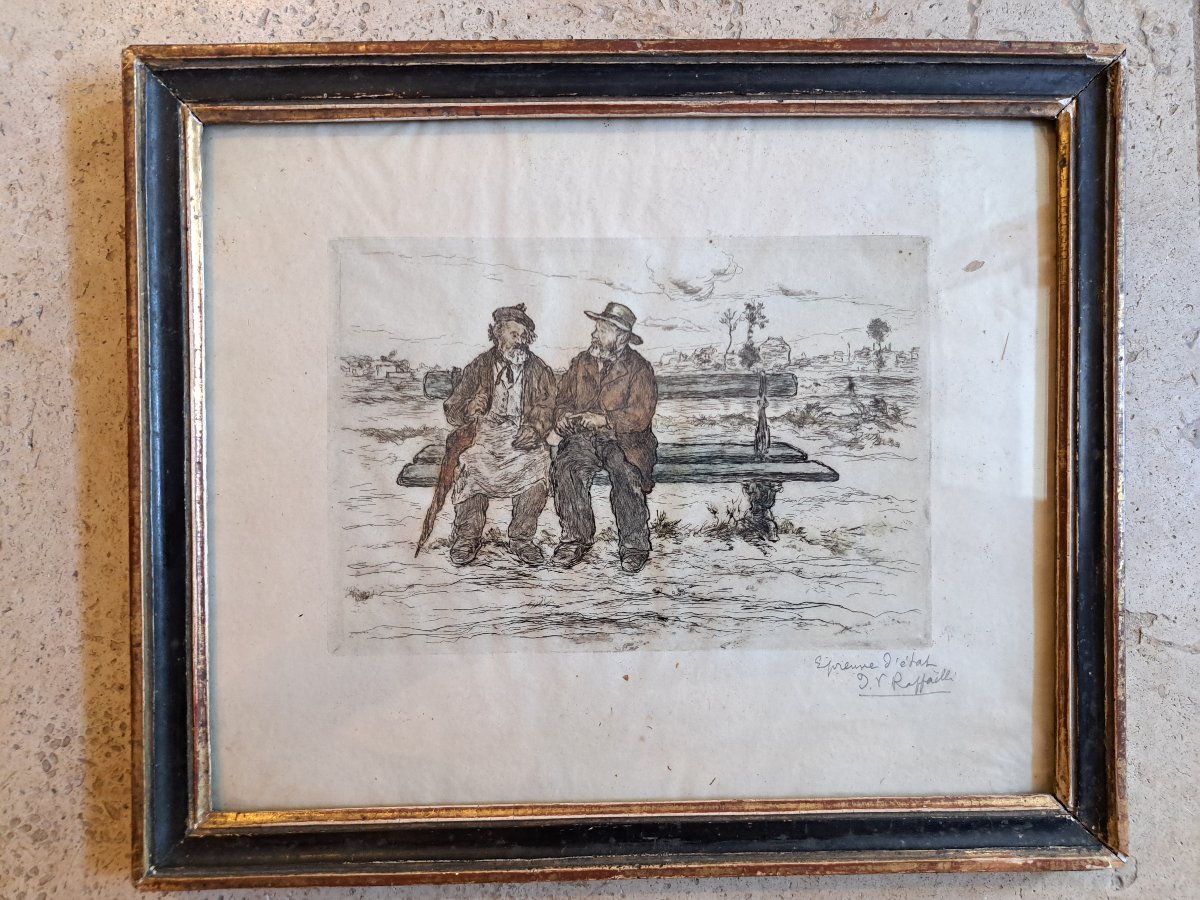 Jean François Raffaelli, *la Discussions*, Engraving, Late 19th Century.