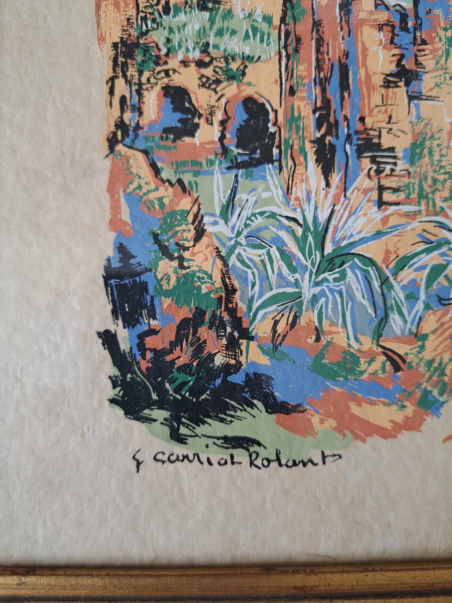 Gabriel Carriat Rolant, View Of A Moroccan City, Stencil Gouache, Early 20th Century. -photo-1
