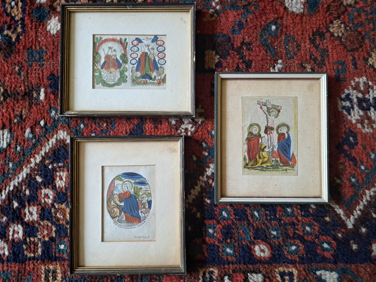 Pays Bas , 3 images religieuses , Papier et coloris , XVII°. -photo-2