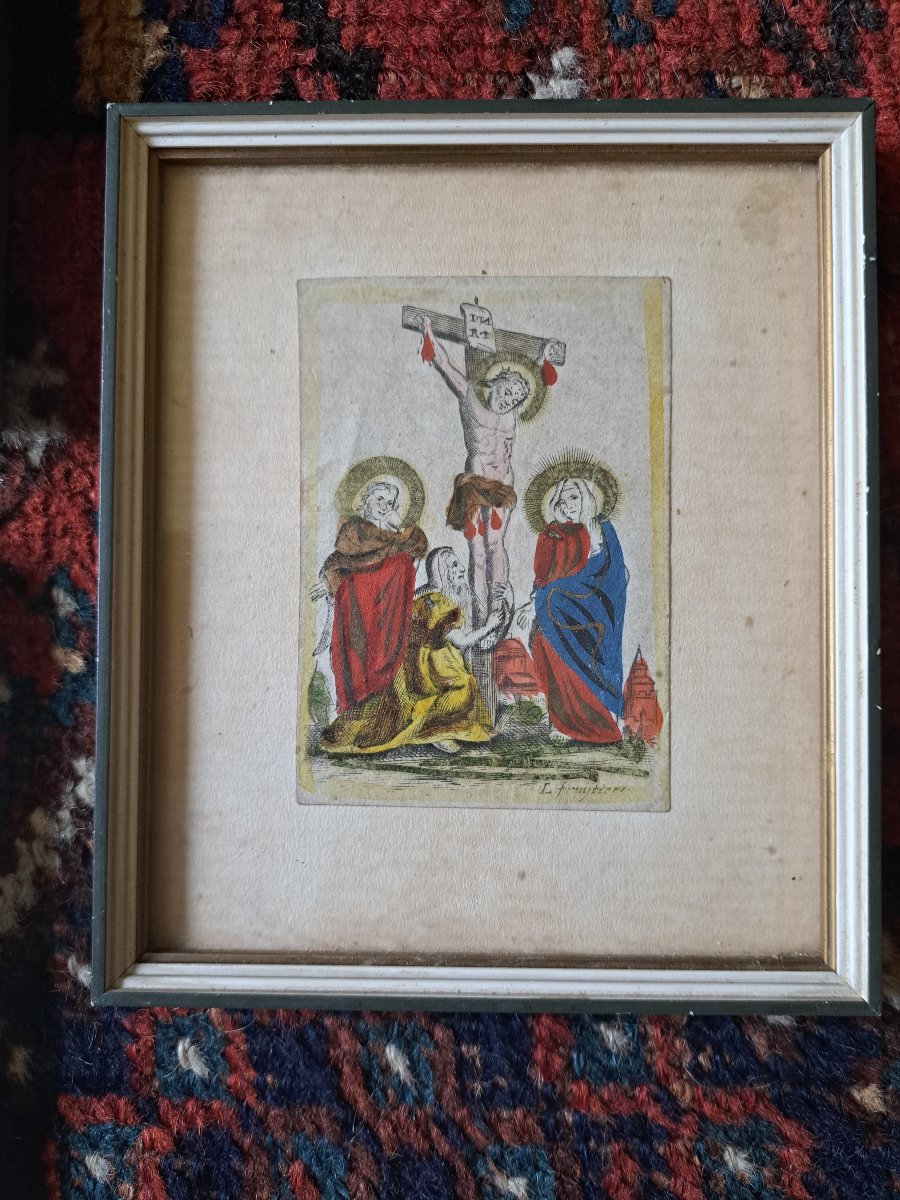 Pays Bas , 3 images religieuses , Papier et coloris , XVII°. -photo-1