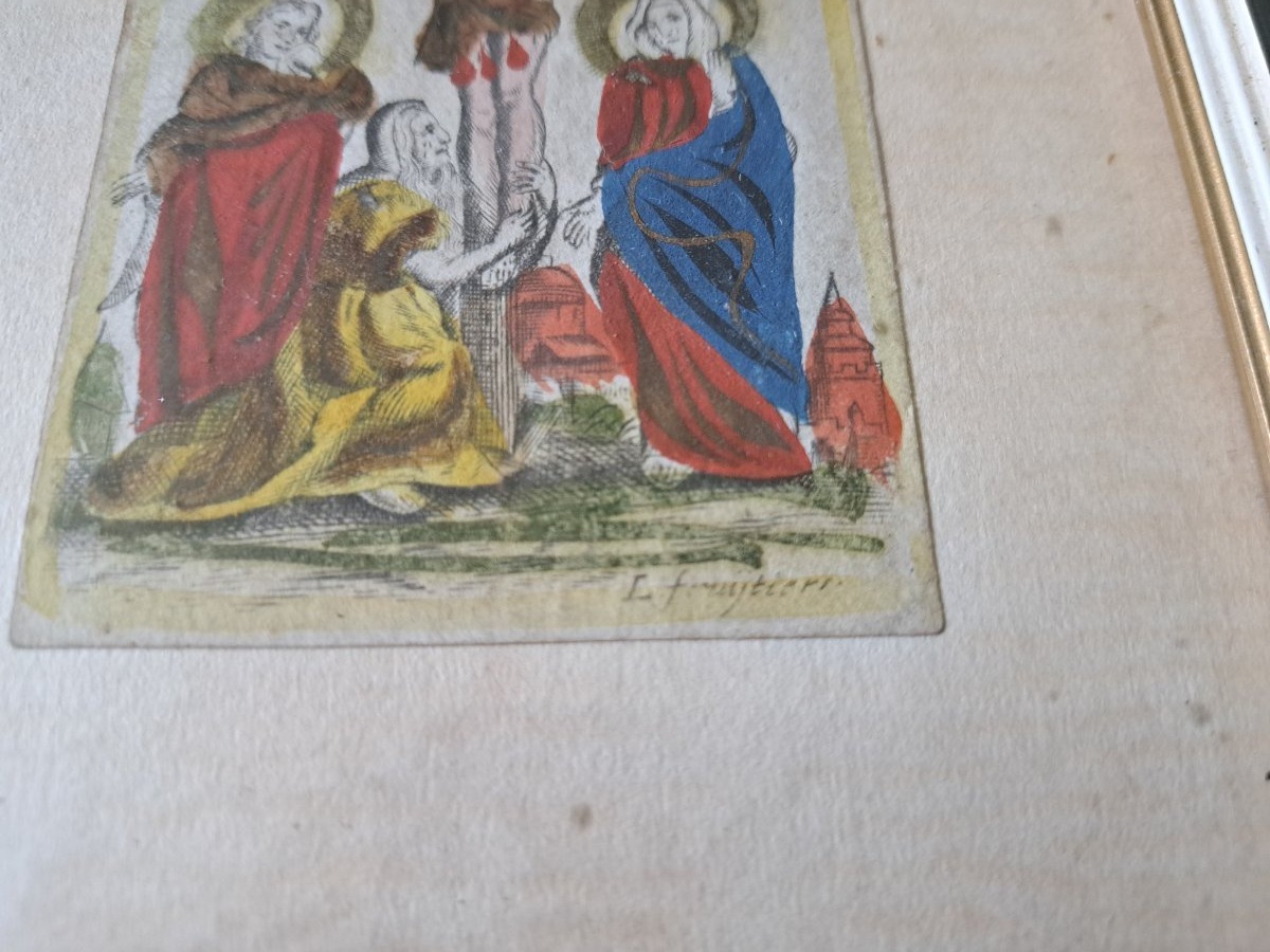 Pays Bas , 3 images religieuses , Papier et coloris , XVII°. -photo-2