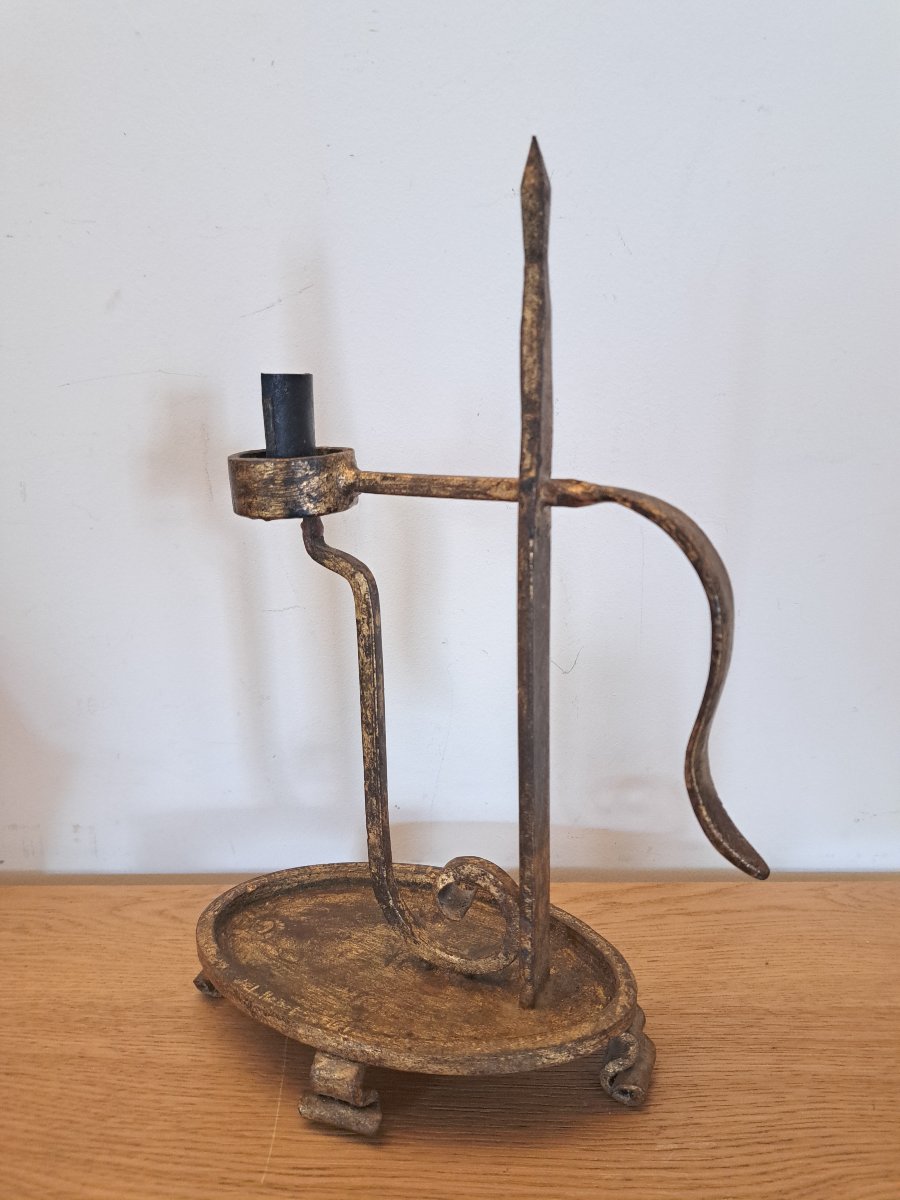 Bougeoir porte chandelle , Fer forgé doré , XX°. -photo-4
