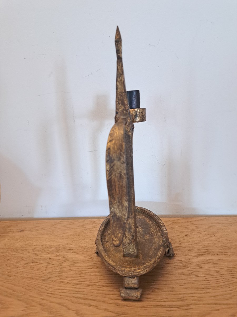 Bougeoir porte chandelle , Fer forgé doré , XX°. -photo-2