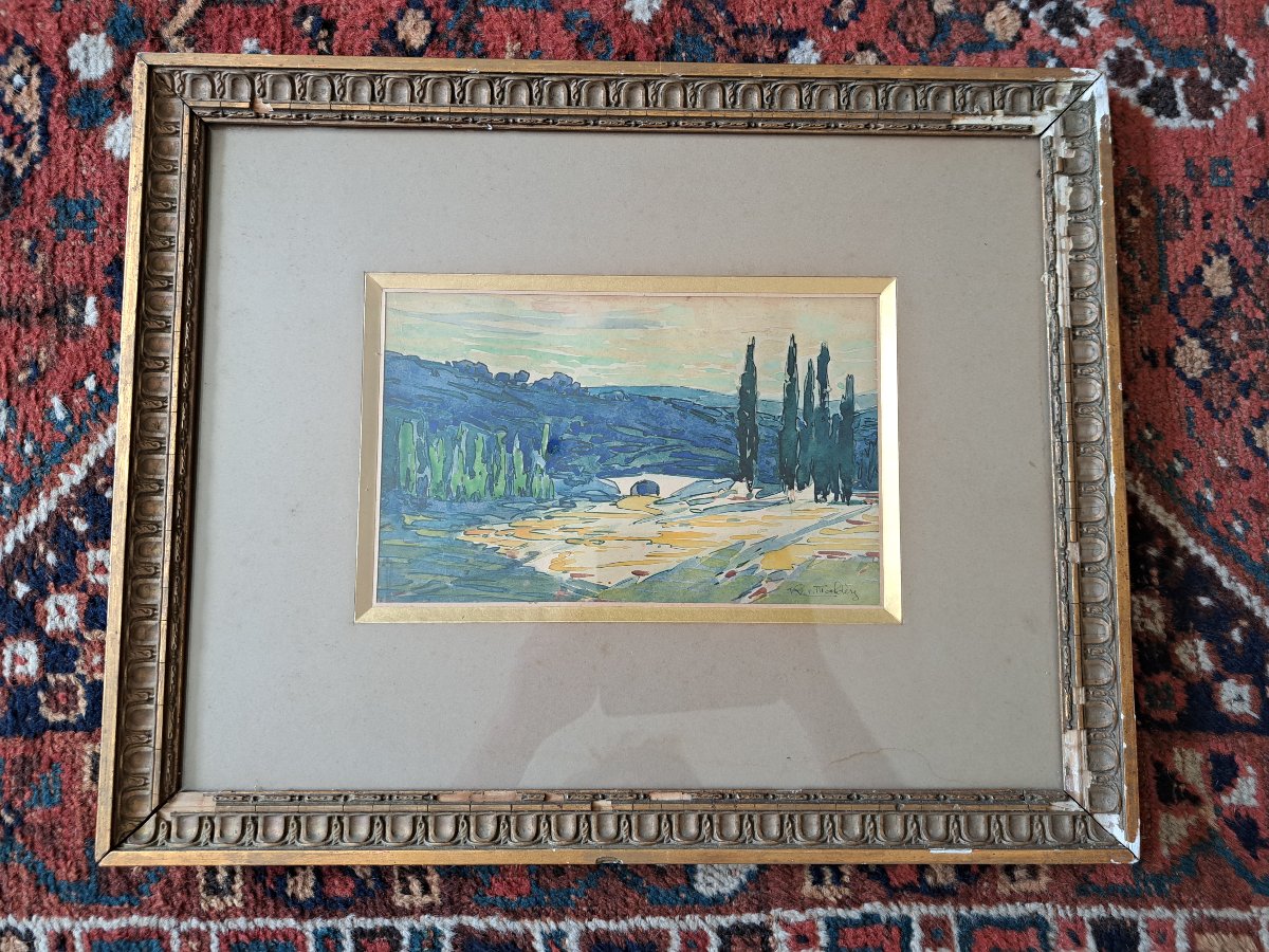 Raoul Van Maldère , Paysage provençal , Aquarelle , Début XX°. -photo-2