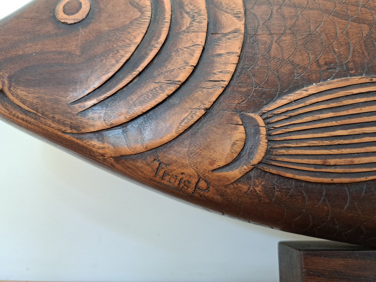 Large Fish, Carved Wood, Art Deco, Early 20th Century. -photo-4