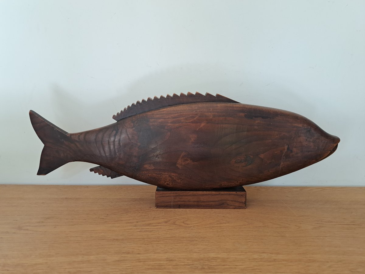 Large Fish, Carved Wood, Art Deco, Early 20th Century. -photo-2