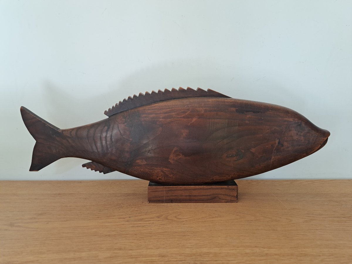 Large Fish, Carved Wood, Art Deco, Early 20th Century. -photo-3