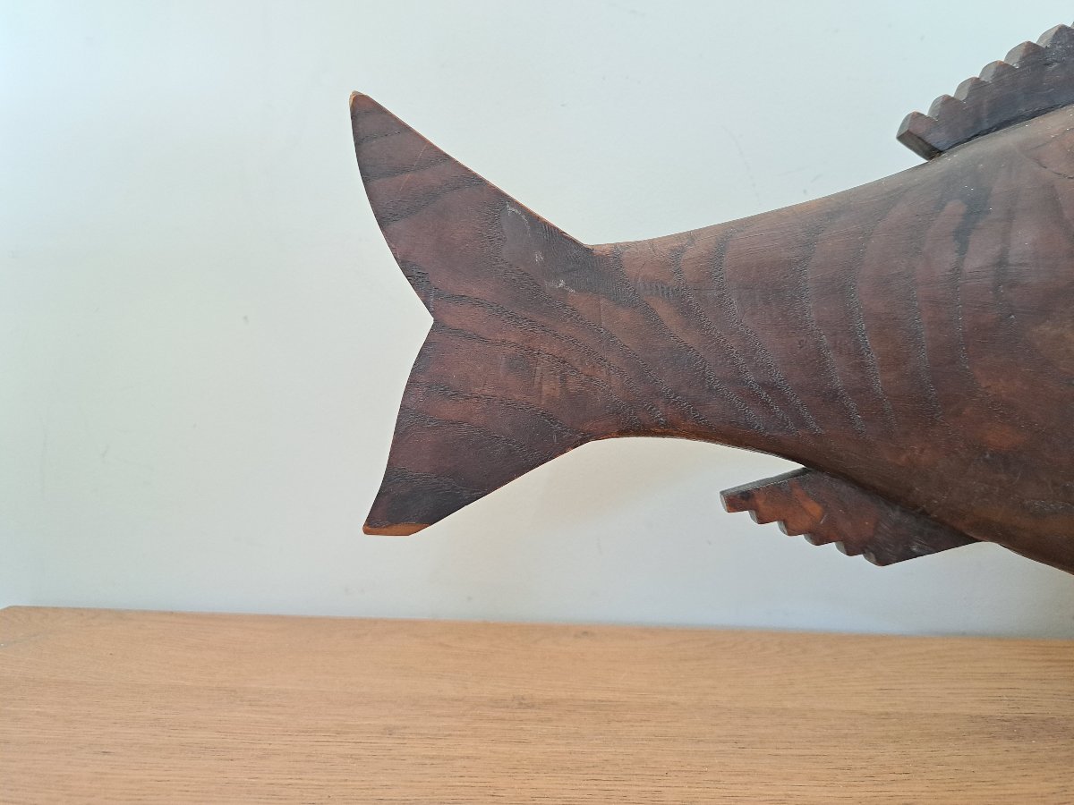 Large Fish, Carved Wood, Art Deco, Early 20th Century. -photo-4
