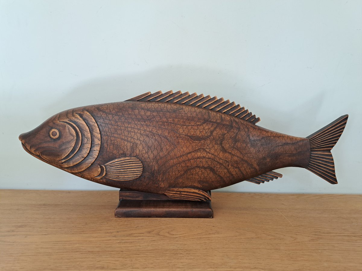 Large Fish, Carved Wood, Art Deco, Early 20th Century. 