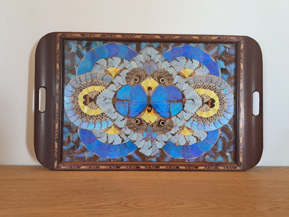 Large Serving Platter, Butterfly Wings, Brazil, 20th Century. -photo-2