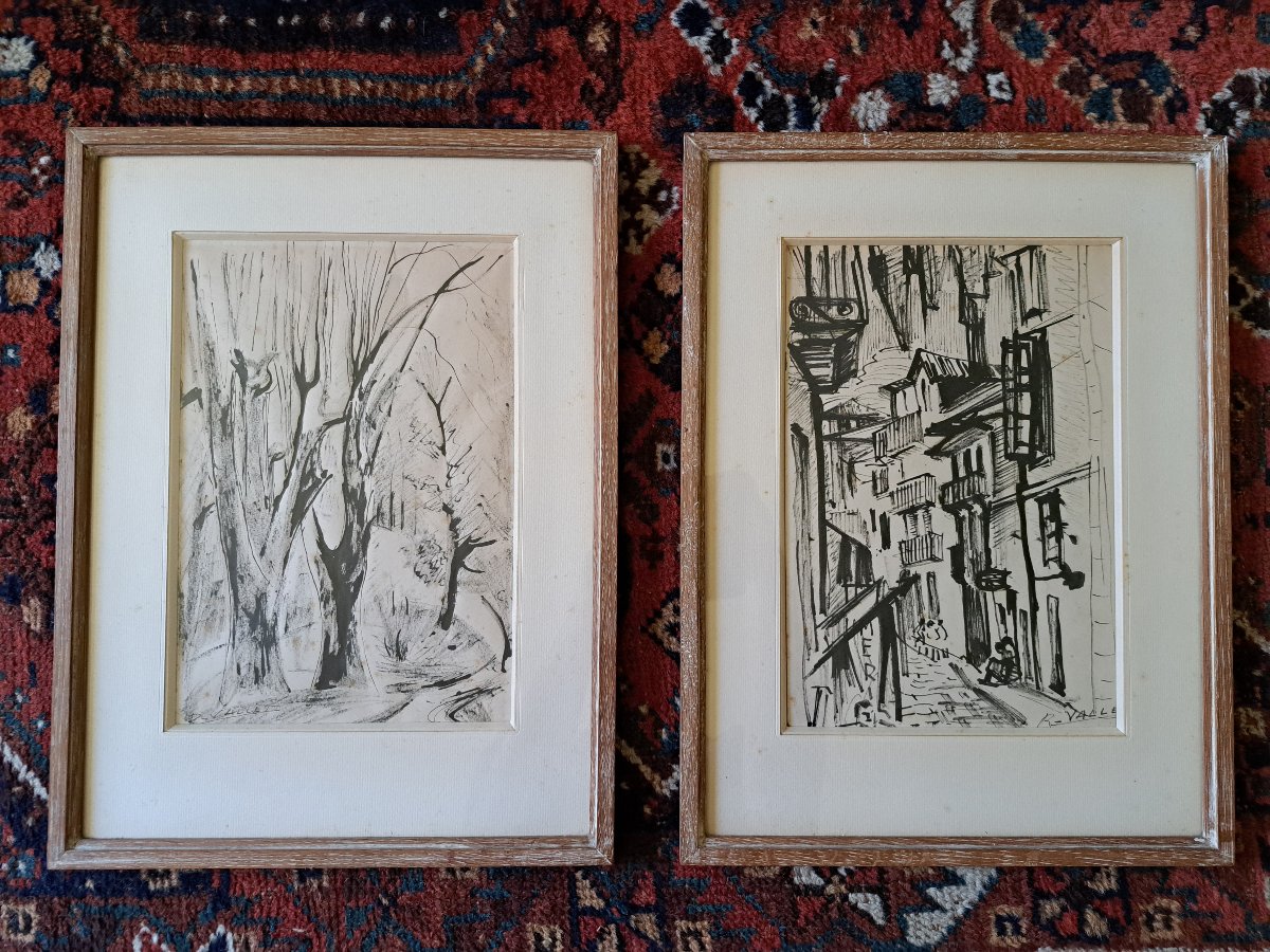Charles Robert Vallet , Deux encres sur papier , XX°. -photo-2