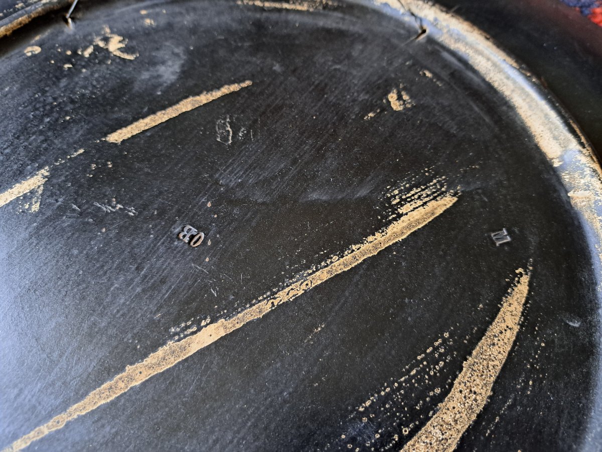 Cycling In 1900, Pair Of Large Terracotta Plates With Painted Designs And Collages, 1900. -photo-8