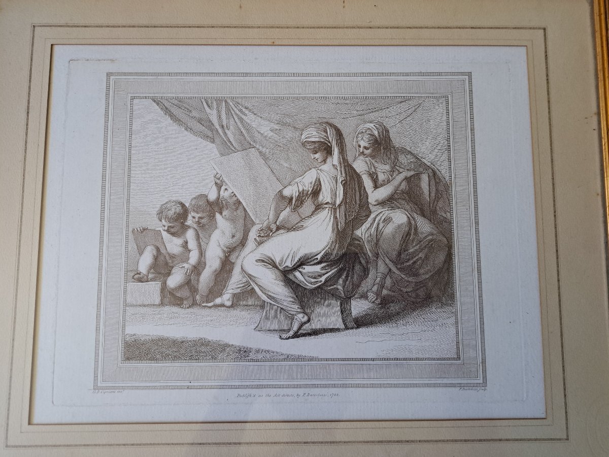 Cipriani /Bartolozzi , Femmes à l'antique et putti , Gravure , XVIII°. -photo-2