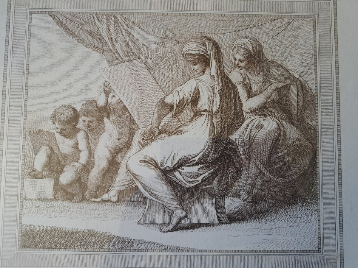 Cipriani /Bartolozzi , Femmes à l'antique et putti , Gravure , XVIII°. -photo-3