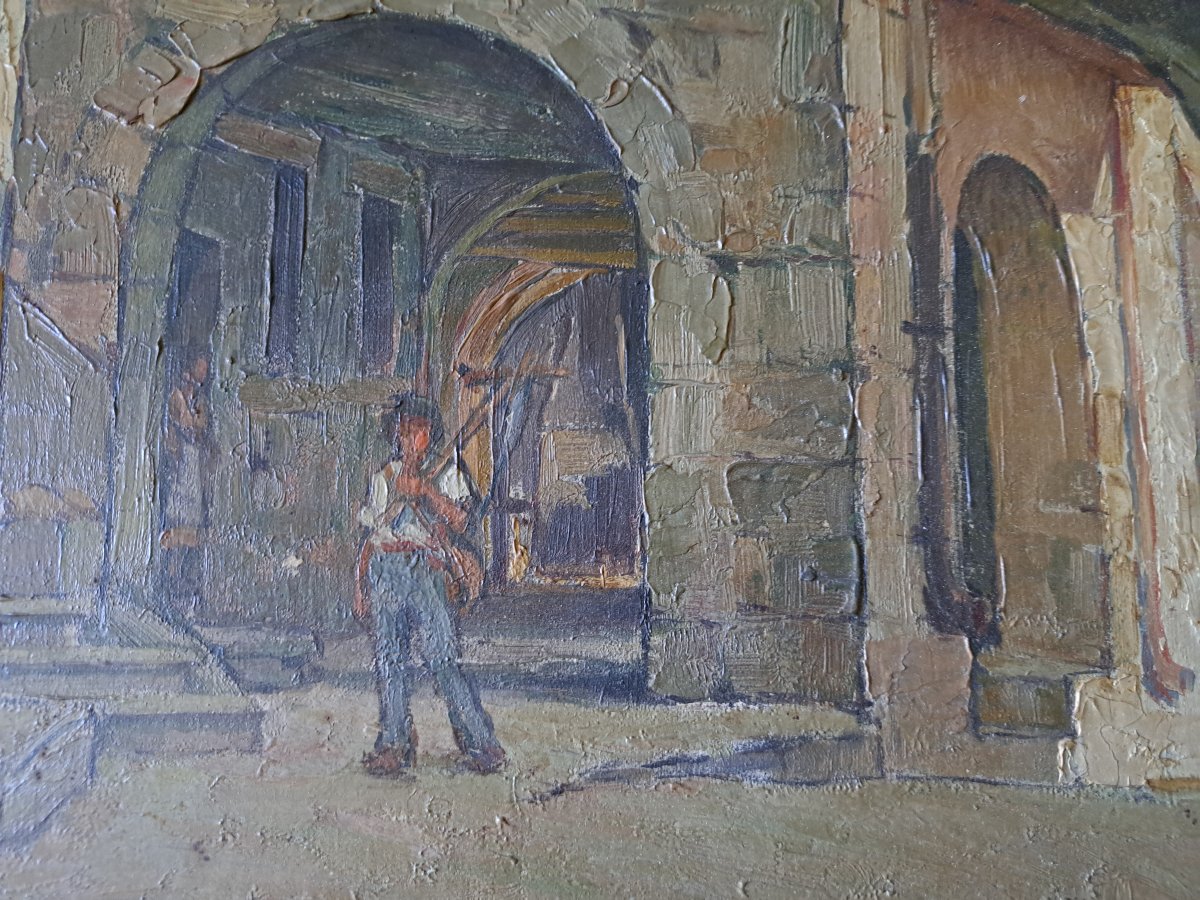 A Street In Collobrières, Oil On Cardboard, Early 20th Century. -photo-4