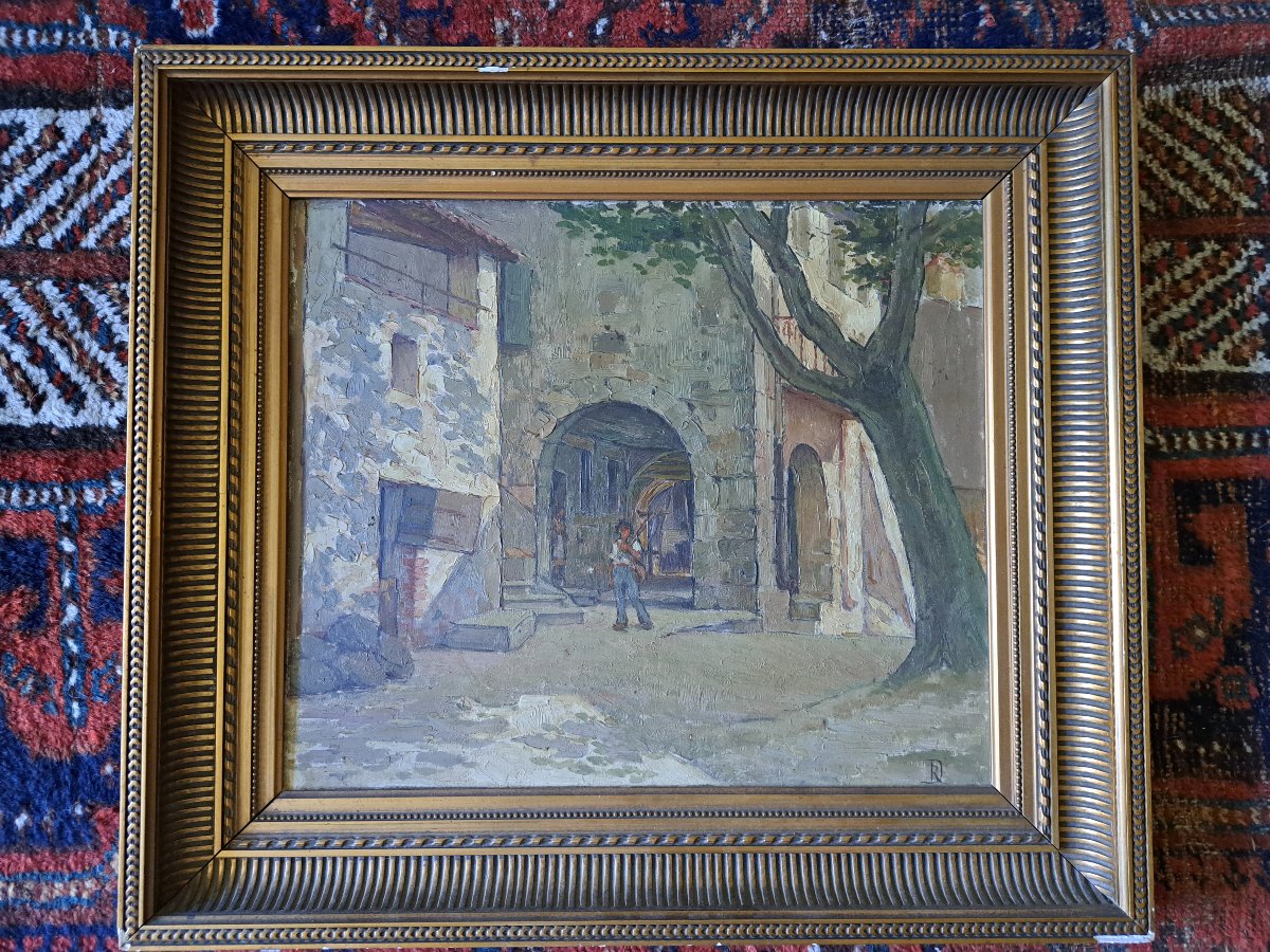 A Street In Collobrières, Oil On Cardboard, Early 20th Century. 