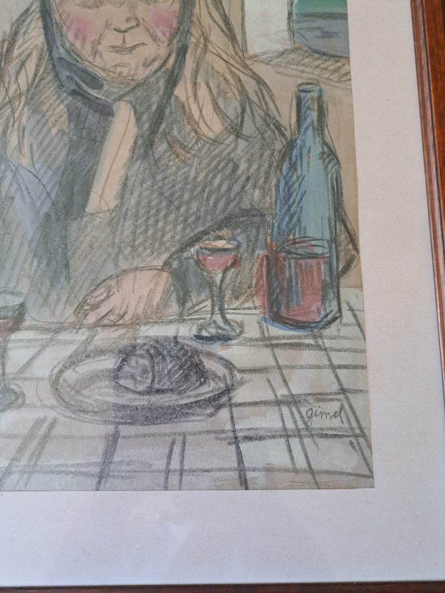 Georges Gimel , Bretonne attablée , Dessin , XX°.-photo-2