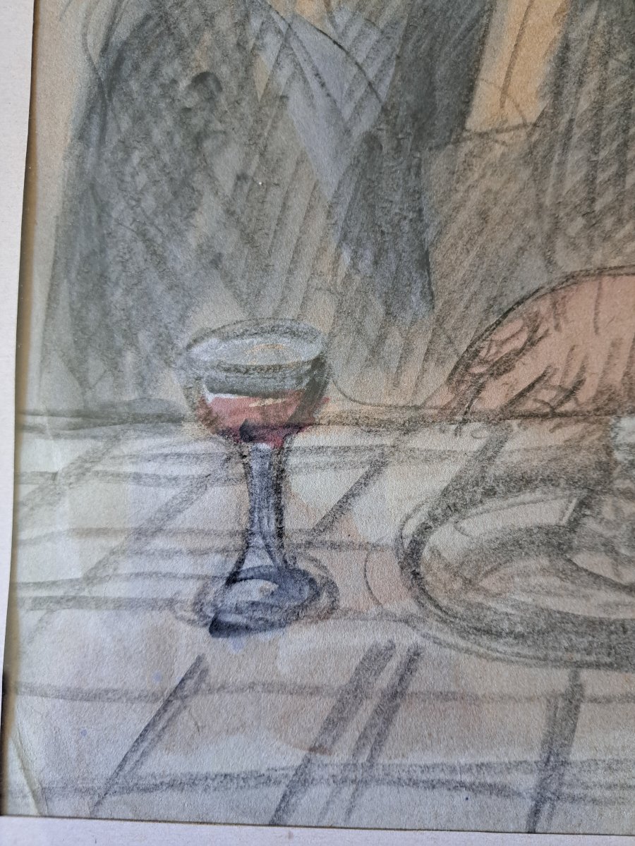 Georges Gimel , Bretonne attablée , Dessin , XX°.-photo-4