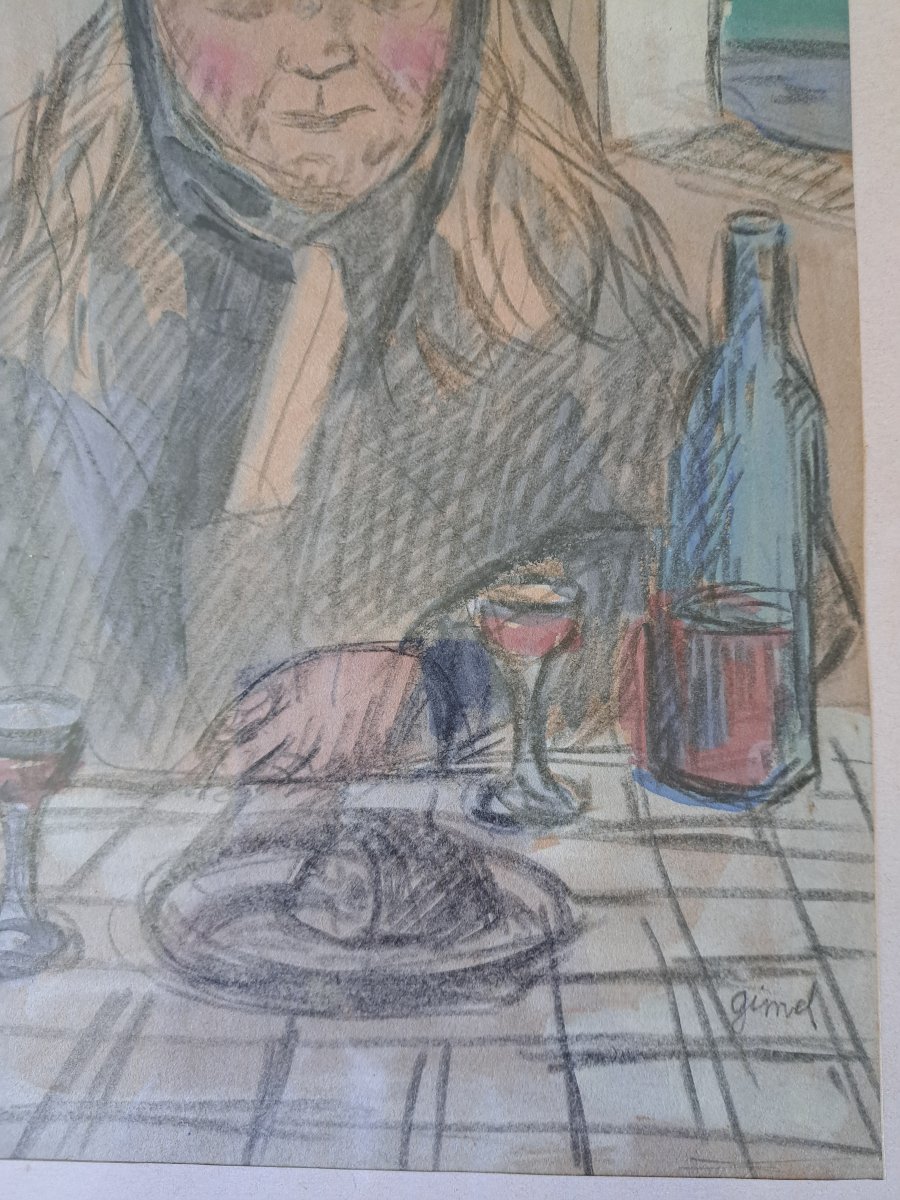 Georges Gimel , Bretonne attablée , Dessin , XX°.-photo-6