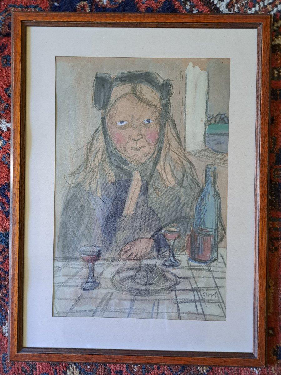 Georges Gimel , Bretonne attablée , Dessin , XX°.