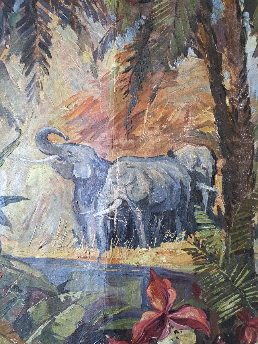 Jungle Landscape, Oil On Canvas, Signed, XX. -photo-2