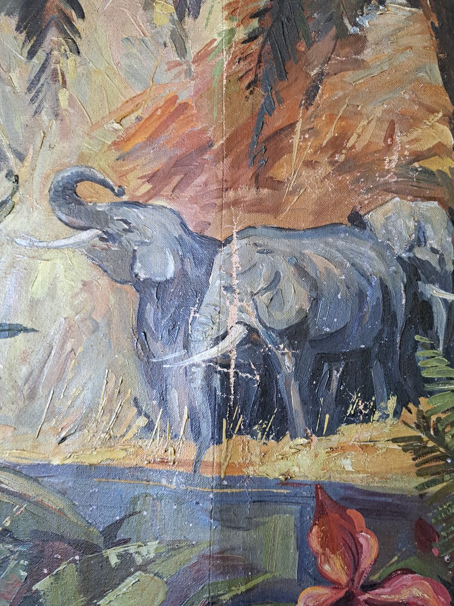 Jungle Landscape, Oil On Canvas, Signed, XX. -photo-4