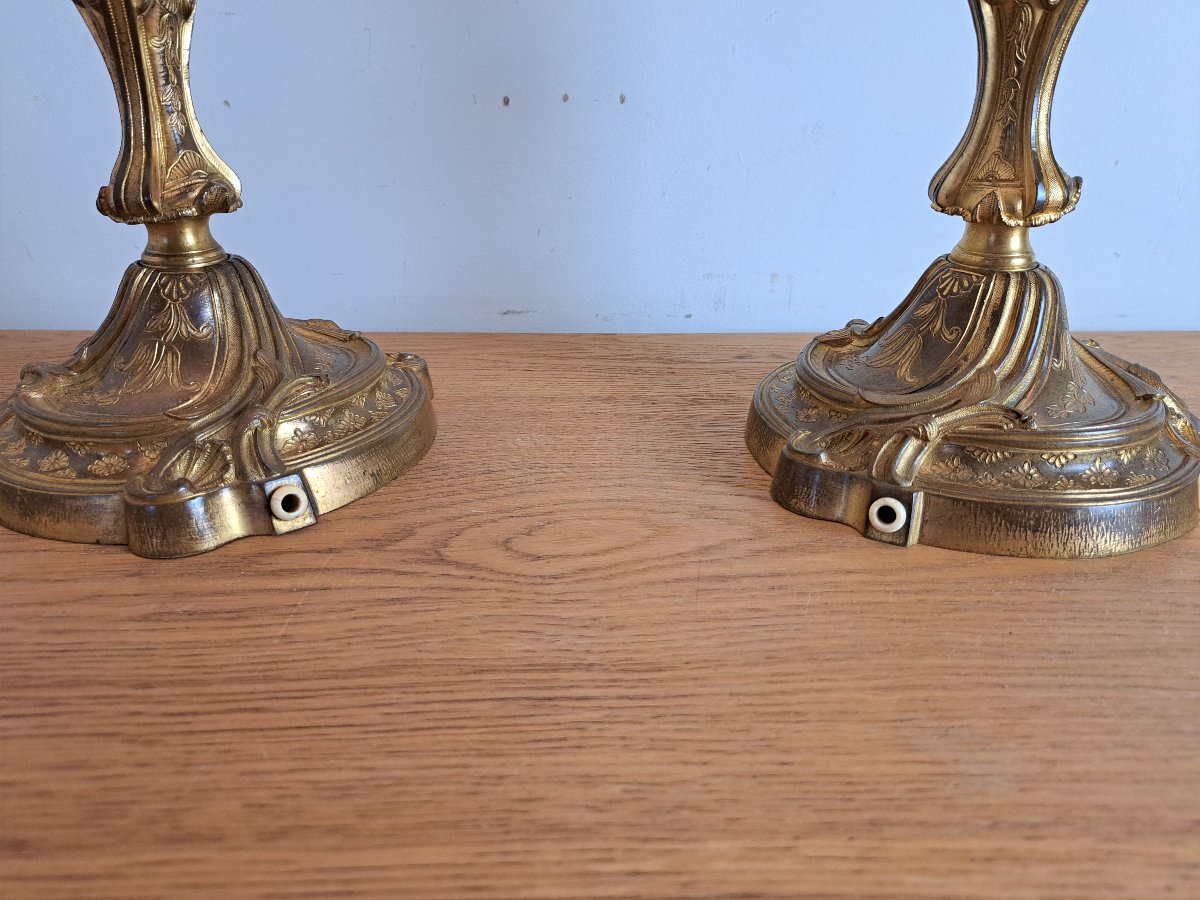 Henri Picard, Pair Of Candlesticks, Gilt Bronze, Louis XV, 19th Century.-photo-2