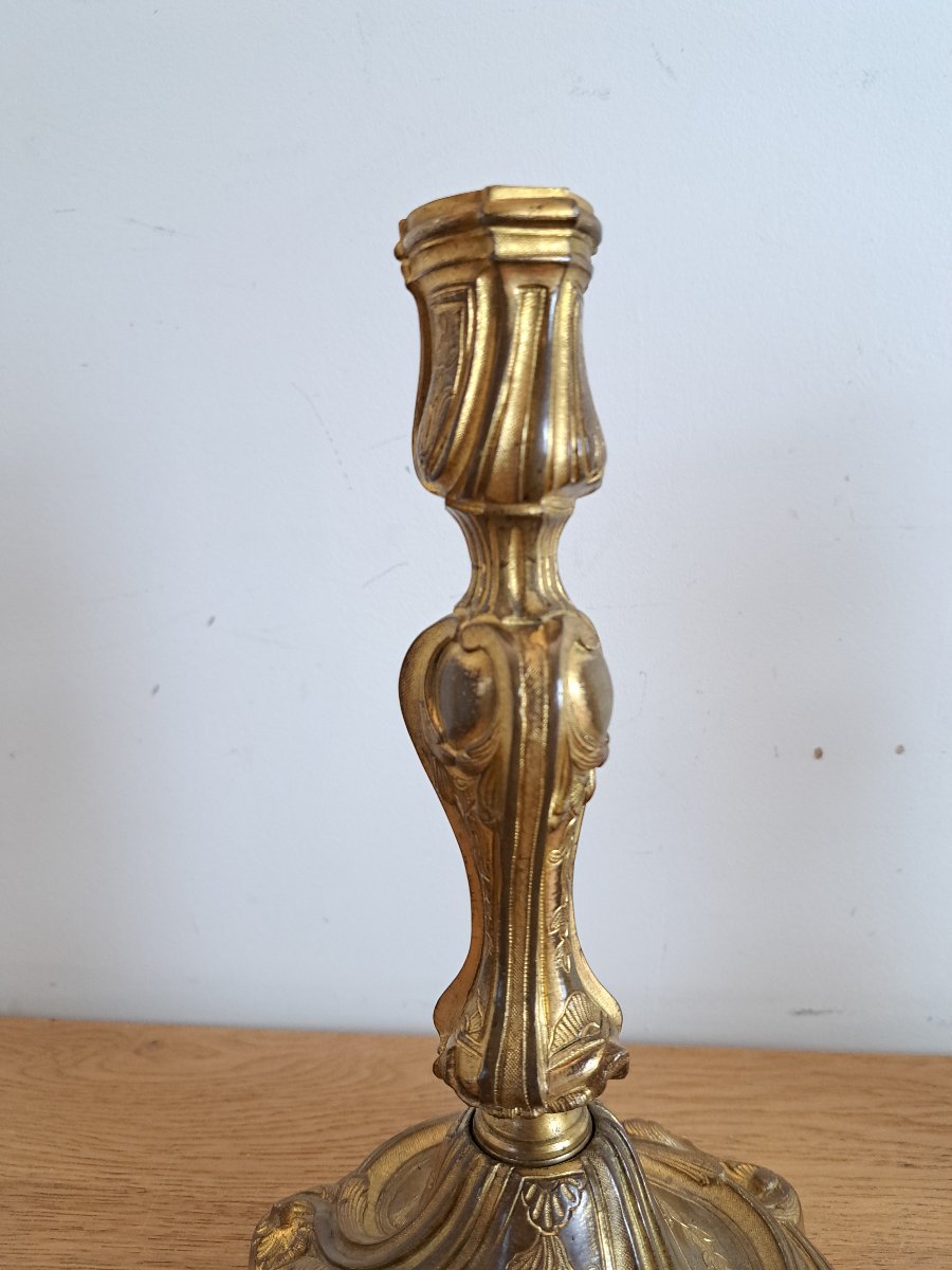 Henri Picard, Pair Of Candlesticks, Gilt Bronze, Louis XV, 19th Century.-photo-1