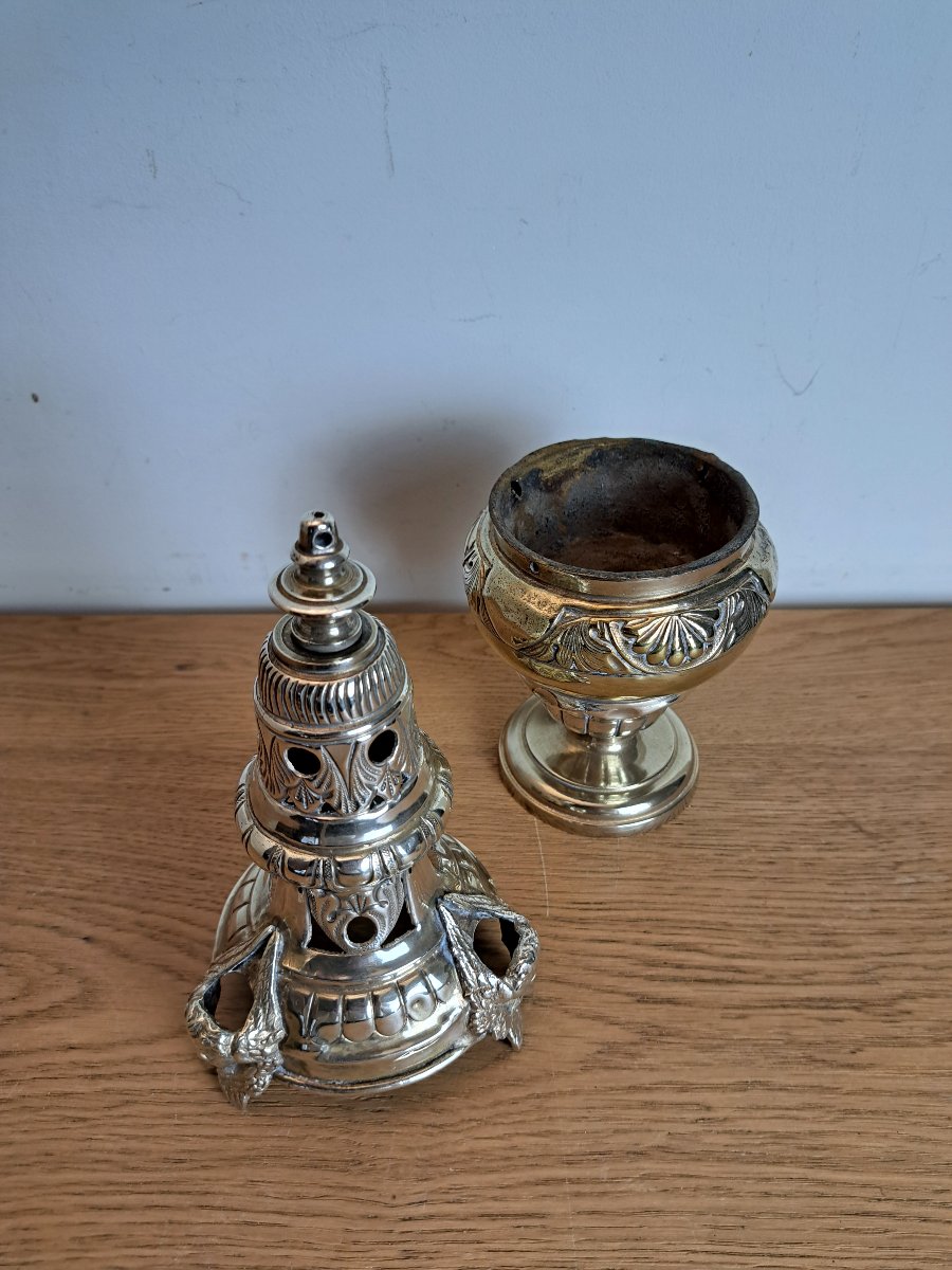 Censer, Silver-plated Metal, 18th/19th Century. -photo-7