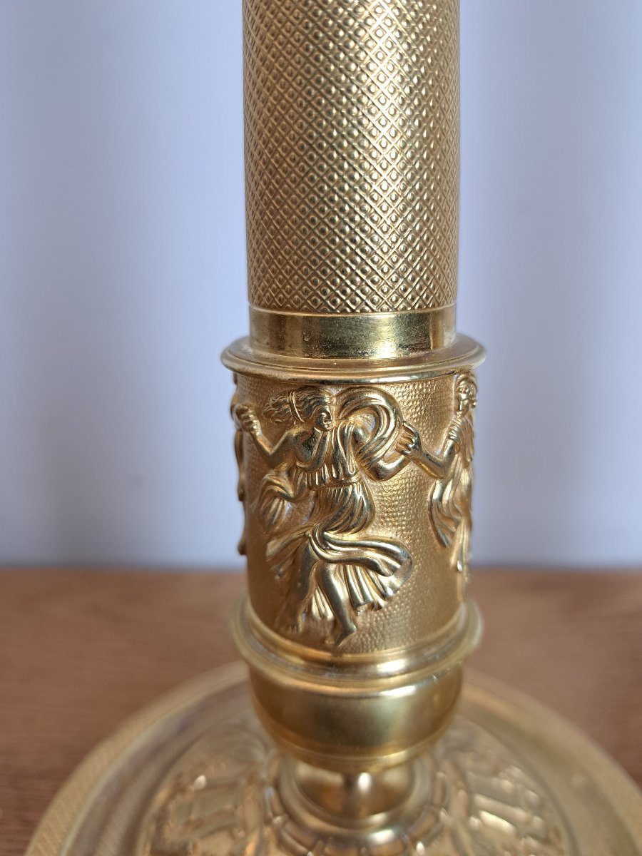 Paire de Bougeoirs , La Musique , Bronze doré , Empire /Restauration , Début XIX°. -photo-3