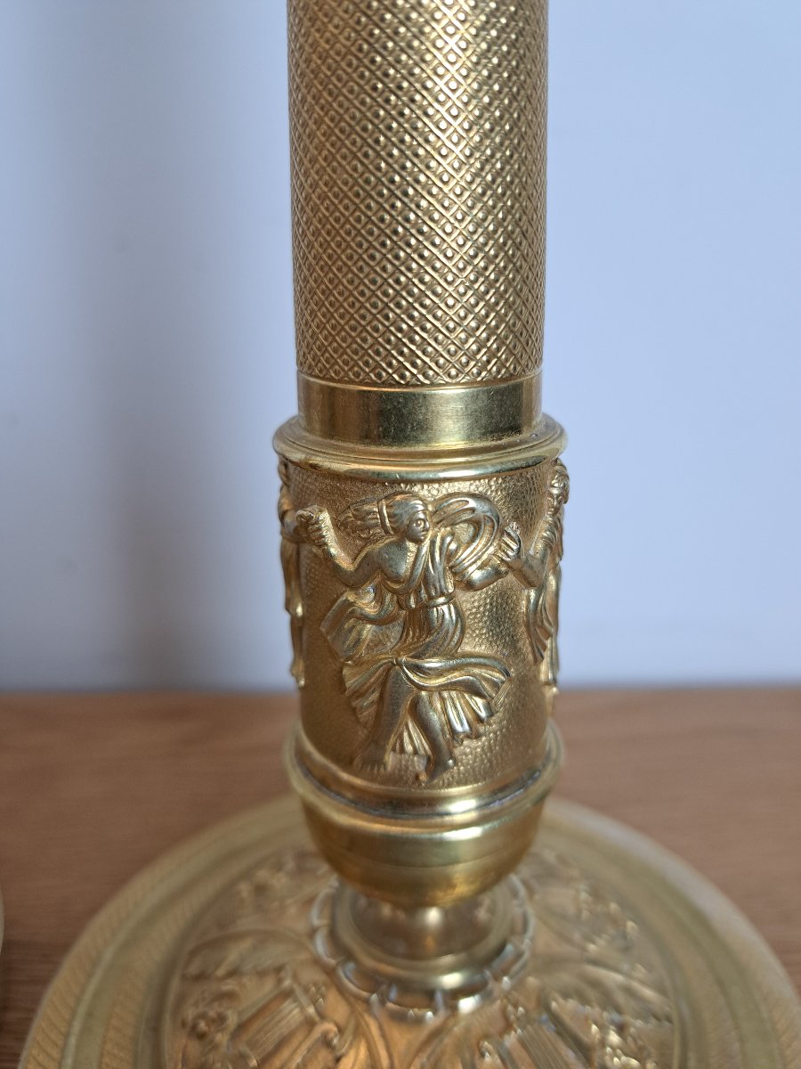 Paire de Bougeoirs , La Musique , Bronze doré , Empire /Restauration , Début XIX°. -photo-4