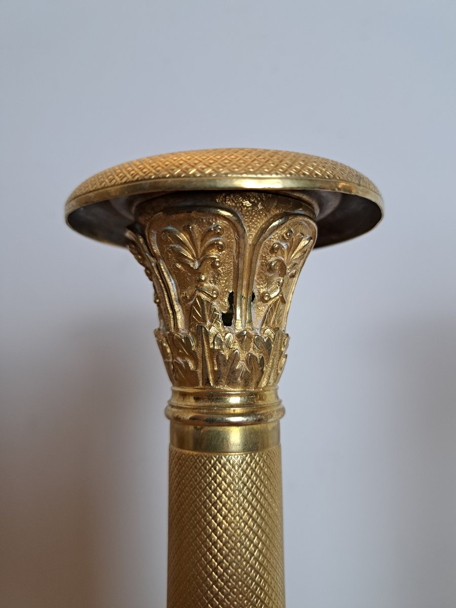 Paire de Bougeoirs , La Musique , Bronze doré , Empire /Restauration , Début XIX°. -photo-2