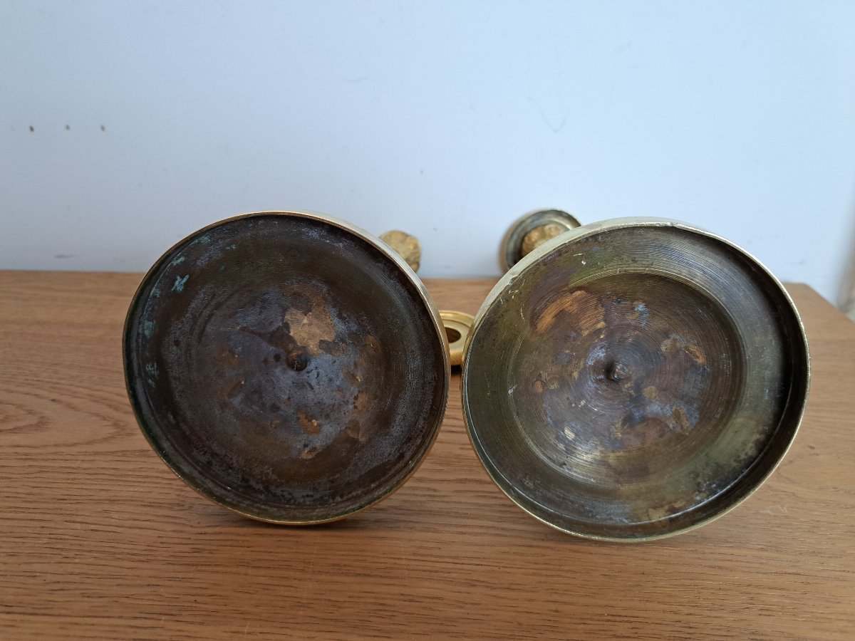 Paire de Bougeoirs , La Musique , Bronze doré , Empire /Restauration , Début XIX°. -photo-5