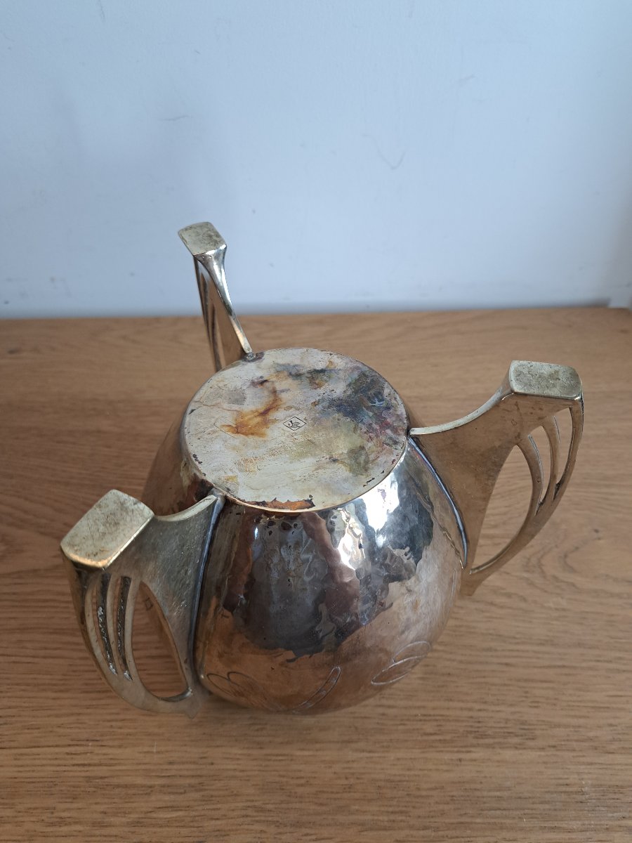 WMF , Vase aux libellules , Laiton et cuivre ciselé , Art Nouveau , Fin XIX°/Début XX°. -photo-2