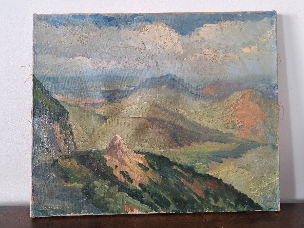 Pierre Valade, The Mountains Of Auvergne, Oil On Canvas, 20th Century. -photo-4