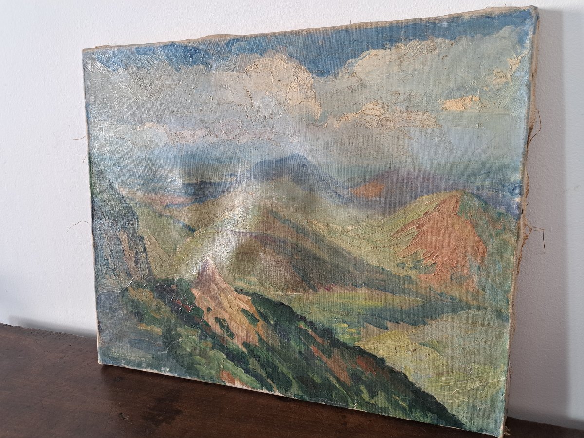 Pierre Valade, The Mountains Of Auvergne, Oil On Canvas, 20th Century. -photo-5