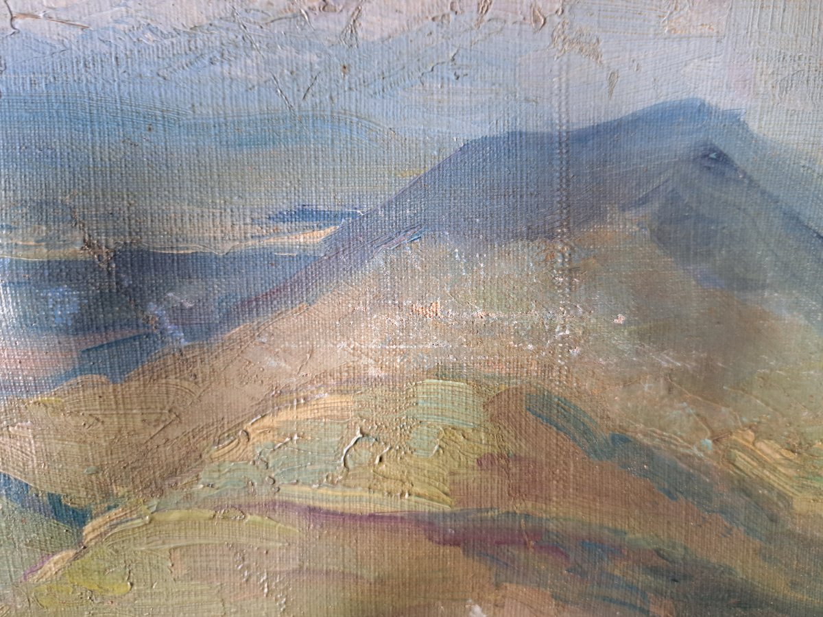 Pierre Valade, The Mountains Of Auvergne, Oil On Canvas, 20th Century. -photo-8