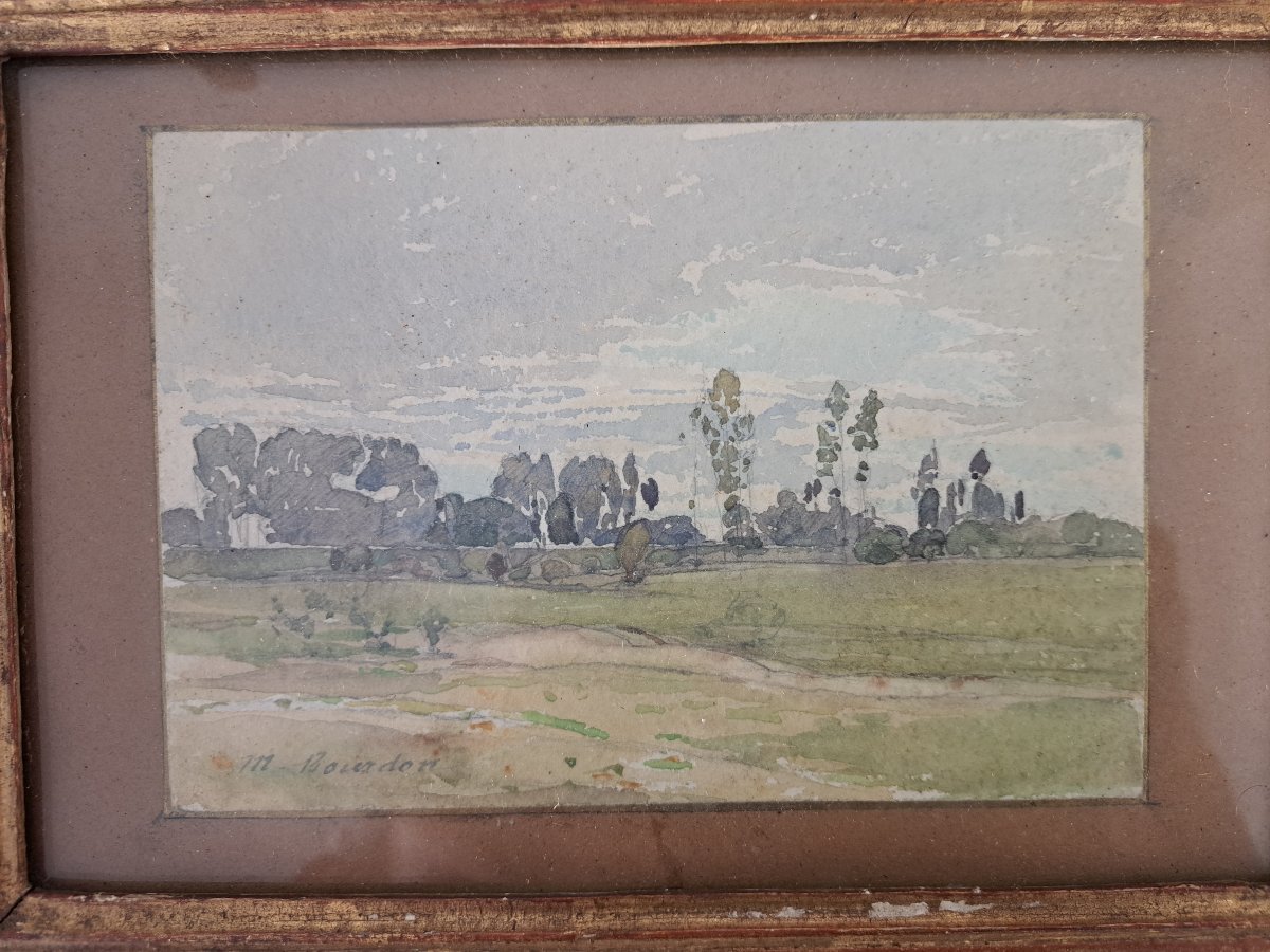 M. Bourdon, Norman Woodland, Watercolor, 19th Century. -photo-2
