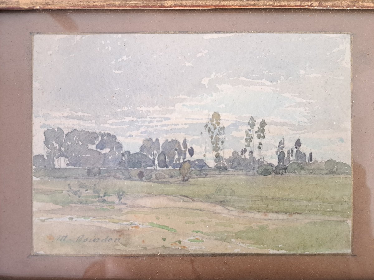 M. Bourdon, Norman Woodland, Watercolor, 19th Century. -photo-3