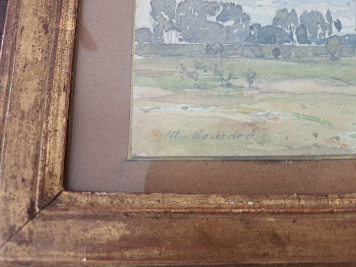 M. Bourdon, Norman Woodland, Watercolor, 19th Century. -photo-4